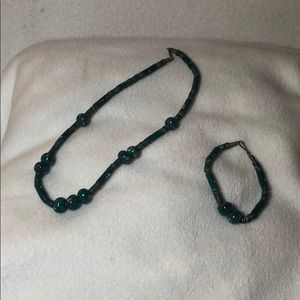 Green Beaded Necklace and Bracelet Set